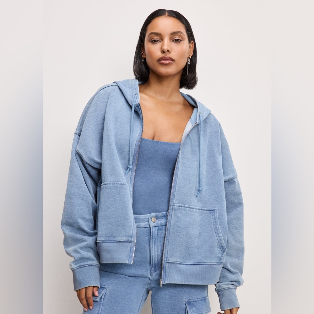 Good American Light Blue Oversized Zip Hoodie